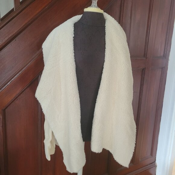 One World Oversized Beige Open Front Cardigan Faux Suede Sherpa Lining NWT L - Picture 4 of 8